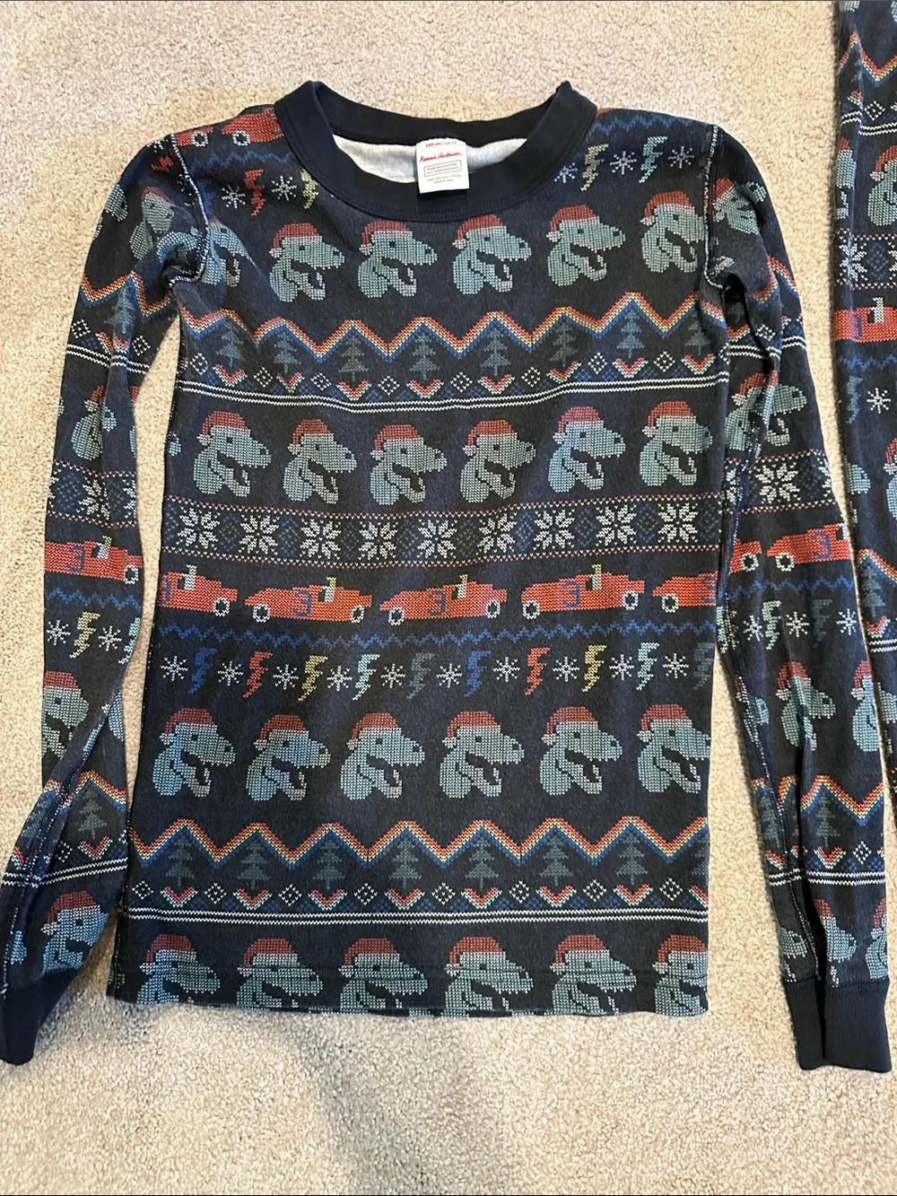 Hanna Andersson Navy Pajama Set with Green & Red Pattern